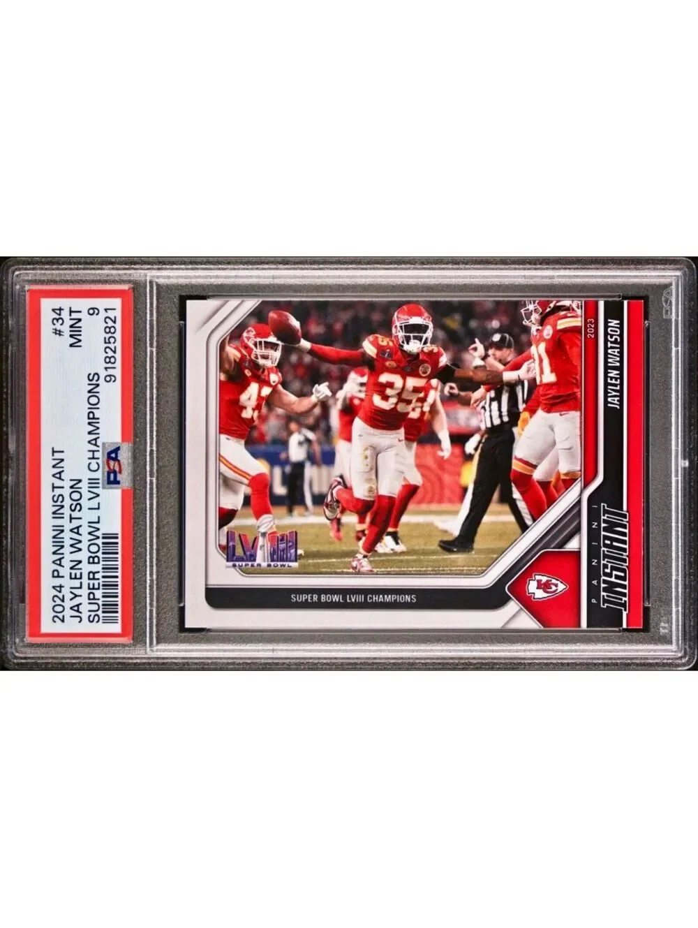 Jaylen Watson 2023 Panini NFL Superbowl Champions #34 Card PSA 9 Mint